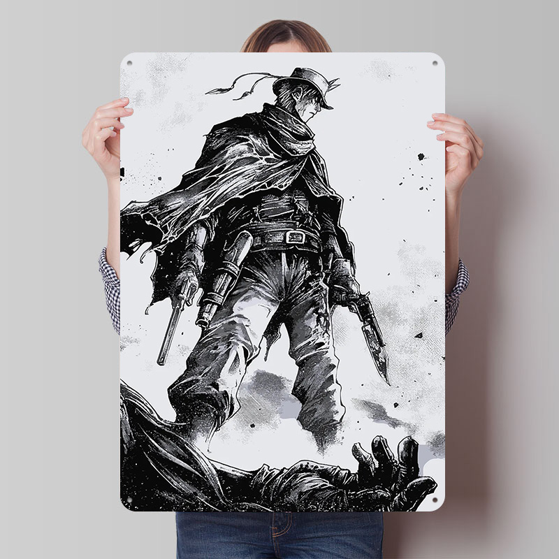Retro Gaming Gun - Poster in Metallo con Cowboy, Pistole