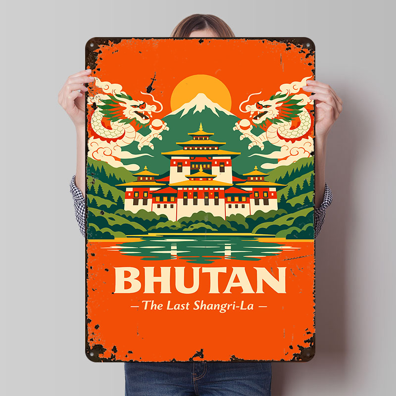 Retro Poster Gaming - Poster di Viaggio del Bhutan, Targhe